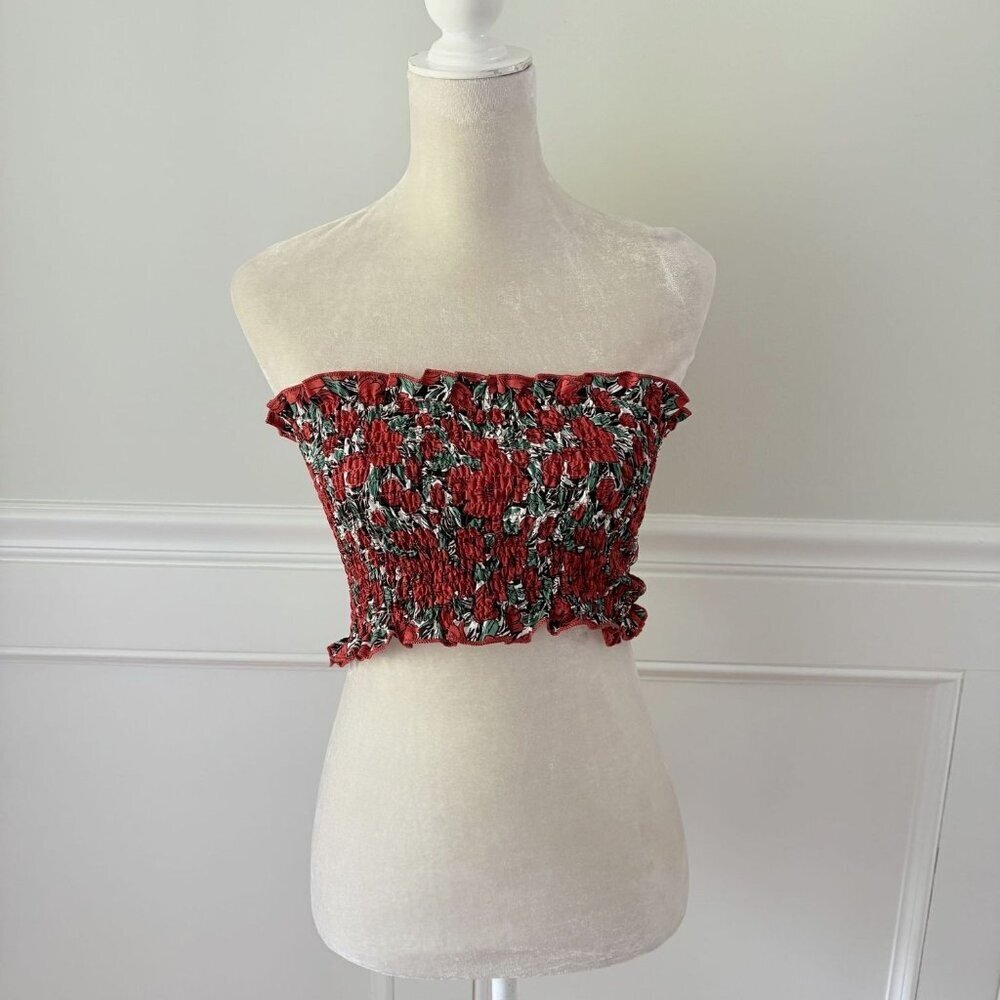 Floerns M Rose Print Smocked Tube Top NWT Crop Top